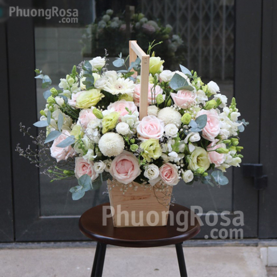 Mẫu hoa Sinh Nhật Hoa Hồng kết hợp Cẩm Chướng, Cát Tường Xanh