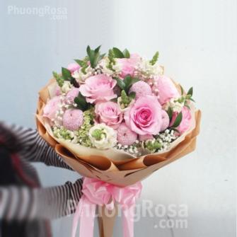 Bó Hoa Hồng Nhập Ecuador Kết hợp Hoa Ping Pong