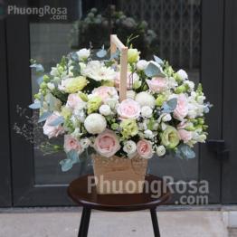 Mẫu hoa Sinh Nhật Hoa Hồng kết hợp Cẩm Chướng, Cát Tường Xanh